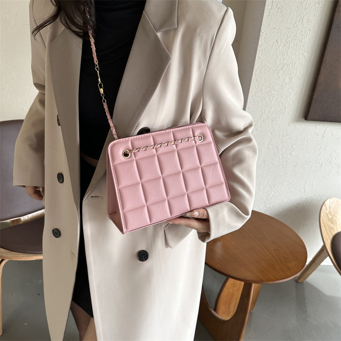 Wholesale PU Embossed Checkered Candy Color Shoulder Messenger Bag JDC-SD-QiSheng011