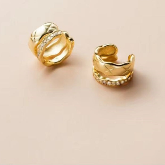 Wholesale Light luxury trendy flu wave double-layer geometric earrings without ear holes, elegant ear bone clip earrings
