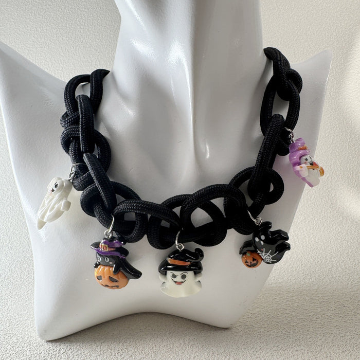 Wholesale Halloween Pumpkin Ghost Braided Cloth Necklace Creative Funny Trendy Jewelry Accessory MOQ≥5