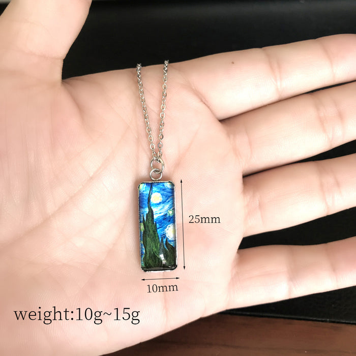 Wholesale Rectangular Pendant Necklace Fashion Creative Christmas Rectangular Time Gemstone Necklace