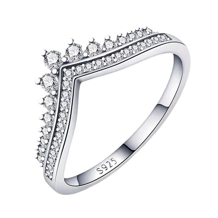 Wholesale 925 silver diamond platinum rose gold shiny princess wish ring ring female