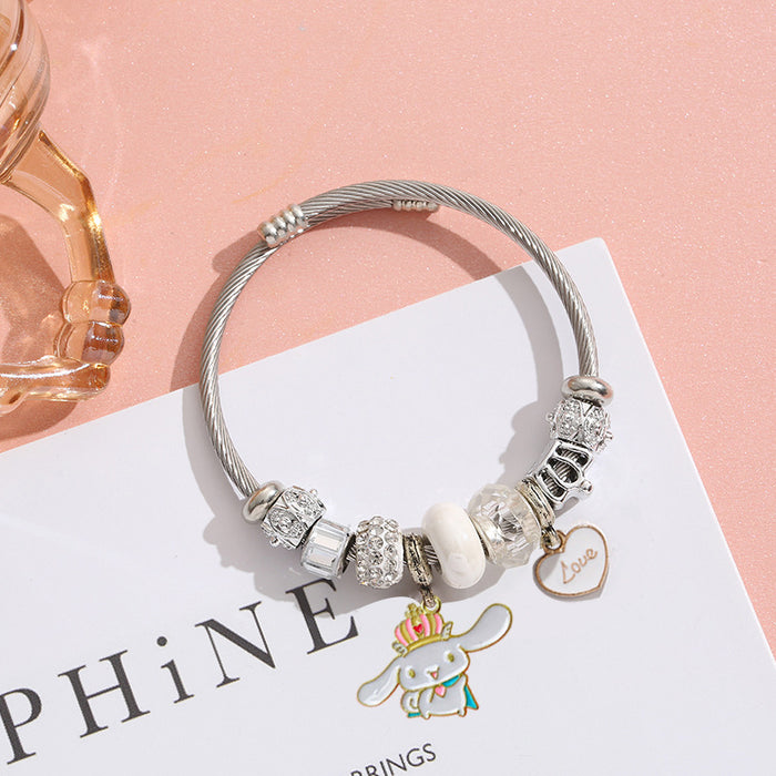 Wholesale Stainless Steel Adjustable Bead Bracelet with Cute Cartoon Dog Pendant Fashion Accessory MOQ≥2