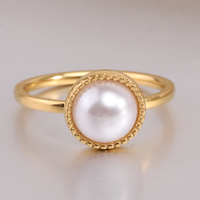 Wholesale Simple and fashionable pattern inlaid with pearl ring stainless steel ring, versatile and personalized ring