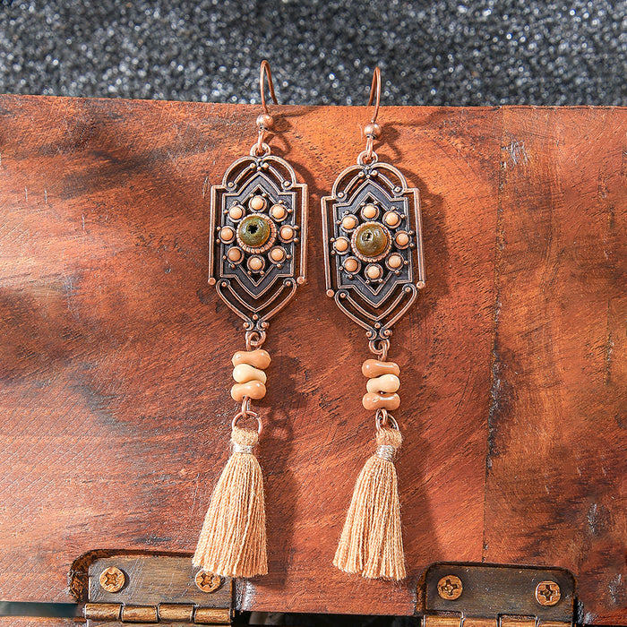 Wholesale 2pcs Vintage Bohemian Hand-made Tassel Earrings