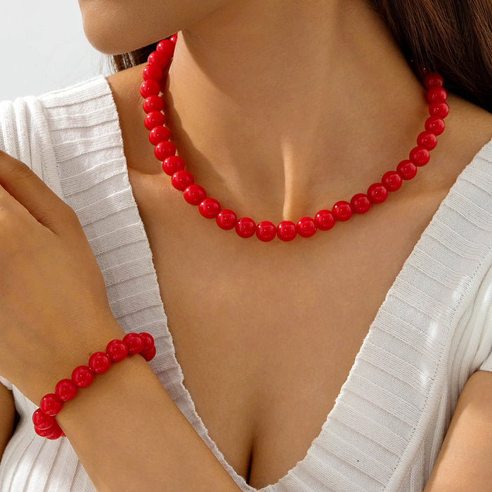 Wholesale Dopamine Candy Color Acrylic Beaded Necklace and Bracelet Set Jewelry Accessory MOQ≥5