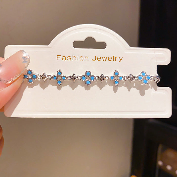 Wholesale Copper Zircon Flower Double-Layer Adjustable Bracelet Jewelry Accessory