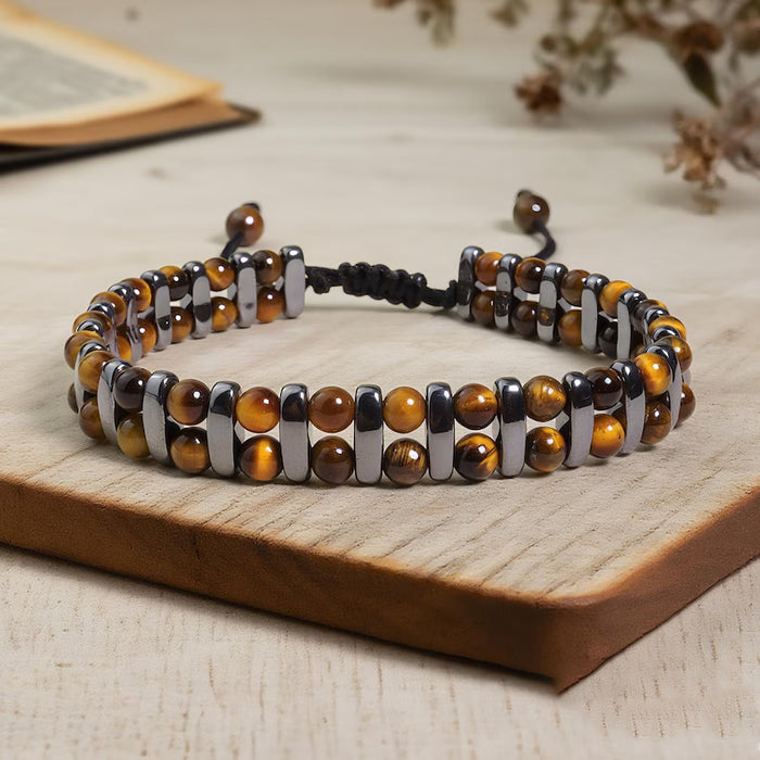 Wholesale Woven Rope Tiger Eye and Black Onyx Bracelet