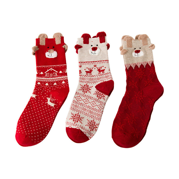 Wholesale 3pairs Cross-border foreign trade autumn and winter Christmas socks Santa gifts snowflakes elk cute cartoon Christmas socks