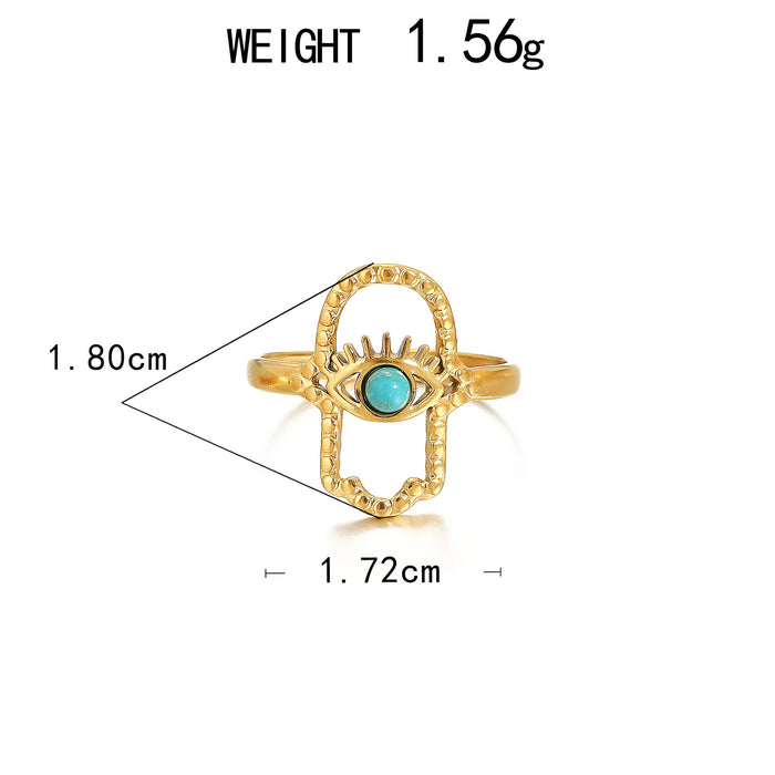 Wholesale stainless steel gold-colored turquoise adjustable ring