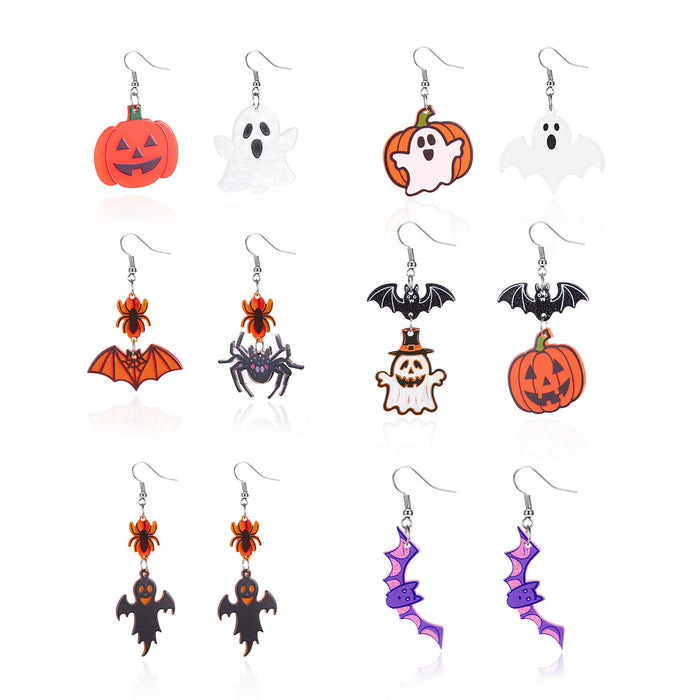 Wholesale  Creative Bat Pumpkin  Ghost Asymmetrical Acrylic Earrings