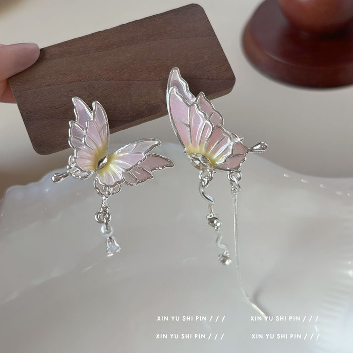 Wholesale Sweet asymmetrical butterfly tassel earrings, flower butterfly earrings, earrings, earrings