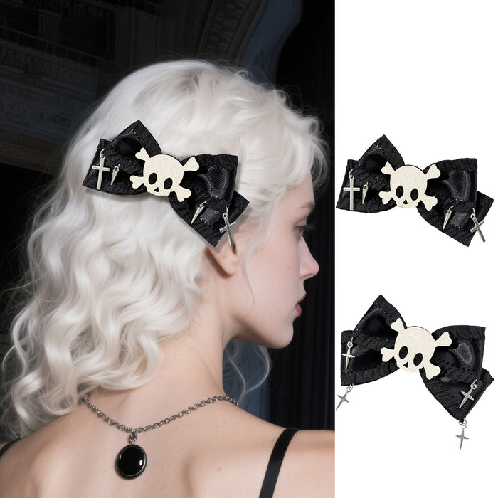 Wholesale  Halloween skull cross bow hairpin female dark niche gothic style hair ornaments headdress