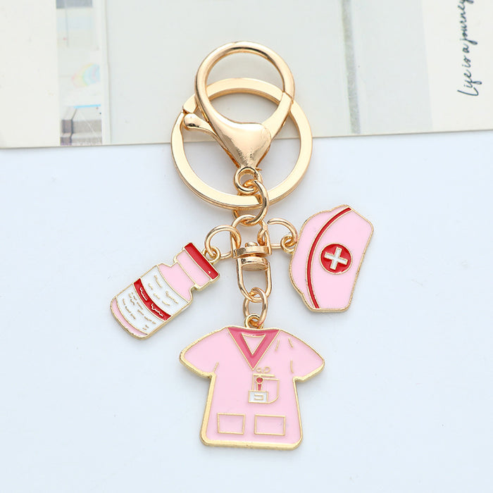Wholesale Nurses'  Day Pink Metal Keychain Pendant Diy Alloy Oil Dropping Accessories