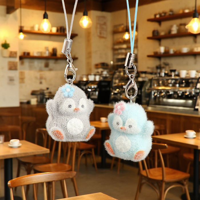Wholesale Cartoon flocked 3D resin penguin keychain bag charm