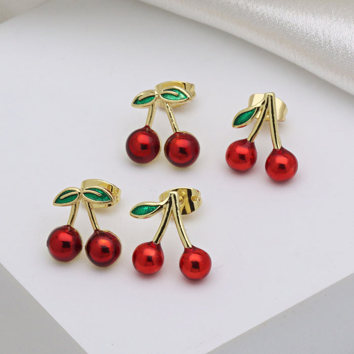 Wholesale Fruit style cherry color drop Shantou ear clip earrings female personality simple fashion earrings