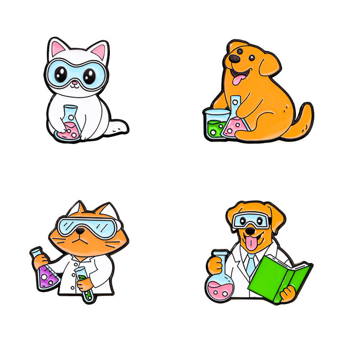 Wholesale Small animal chemist brooch cartoon cute cat and puppy fixed clothing accessories metal badge