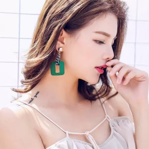 Wholesale Exaggerated high-end temperament metal red earrings women's geometric square long earrings