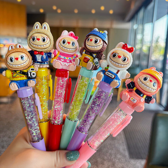 Wholesale 6pcs Cartoon Rabbit Press Pen,  Childlike and Cute,  Girly Gel Pen,  Childlike and Cute Three-Dimensional Ballpoint Pen,  Gel Pen