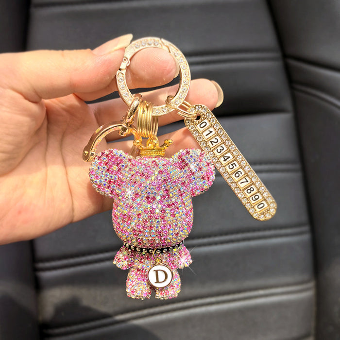 Wholesale Car Keychain Full Diamond Cartoon Big Head Bear Key Chain Letter Cartoon Exquisite Girl Key Pendant Gift