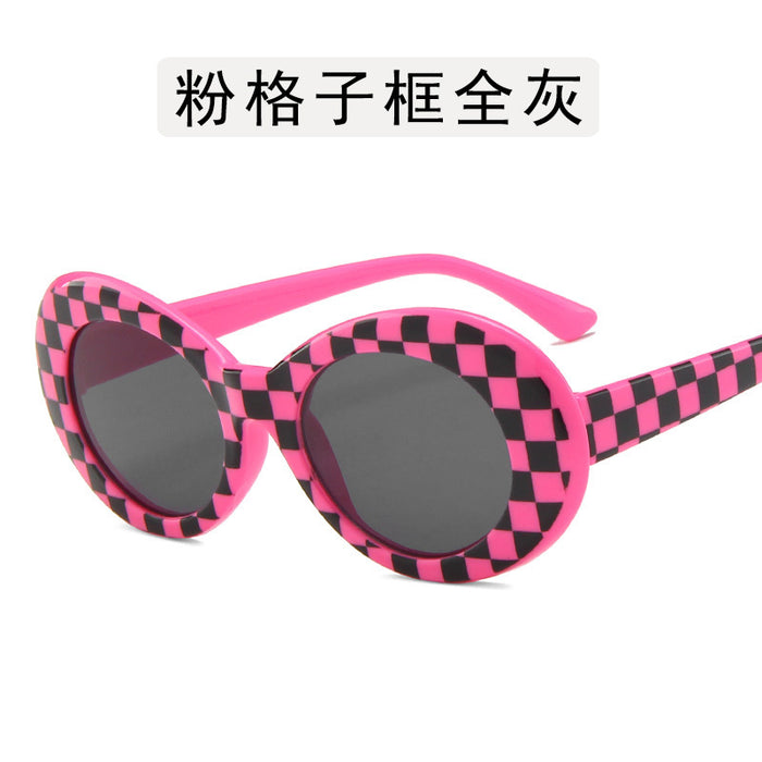 Wholesale Elliptical frame sunglasses, retro checkered sunglasses, personalized street photography