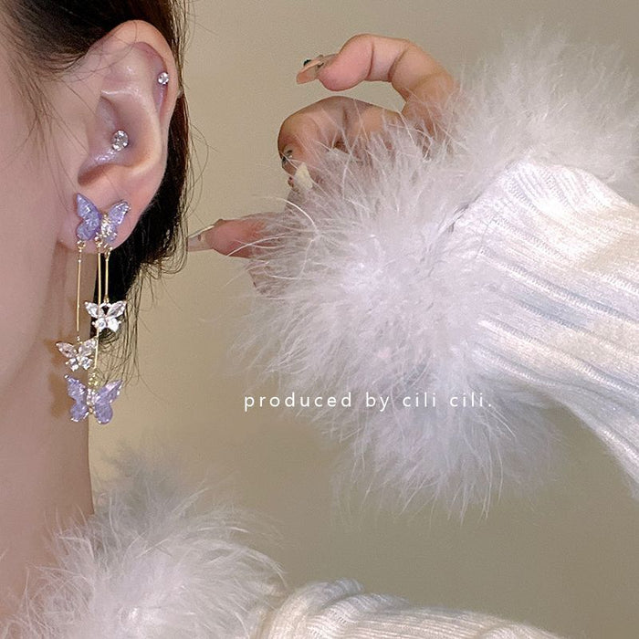 Wholesale Butterfly earrings, light luxury temperament, simple and long tassel earrings