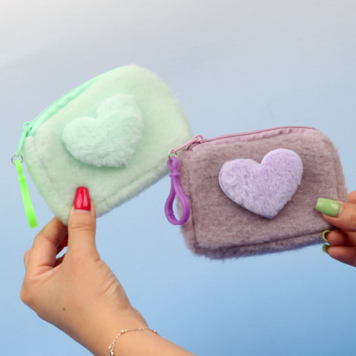 Wholesale Stylish Heart Shaped Plush Pouch For Women Coin Wallet Earphone Case Card Holder Gift Everyday Use