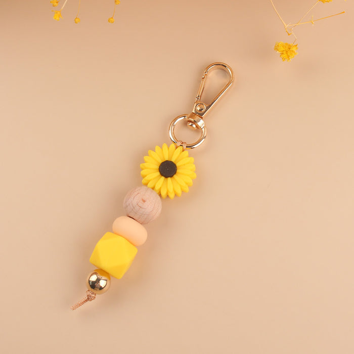 Wholesale Little Daisy Handmade Silicone Beaded Keychain JDC-KC-GuangTian027