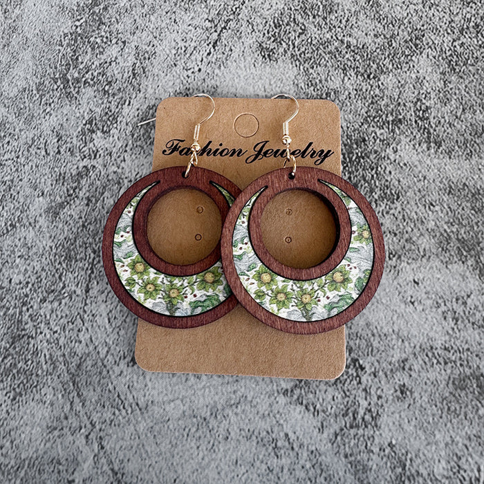 Wholesale Flower Wooden Earrings Sunflower Double Ring Inlaid Earrings Mother Gift