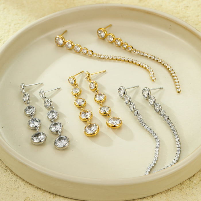 Wholesale Stainless steel long tassel zircon earrings