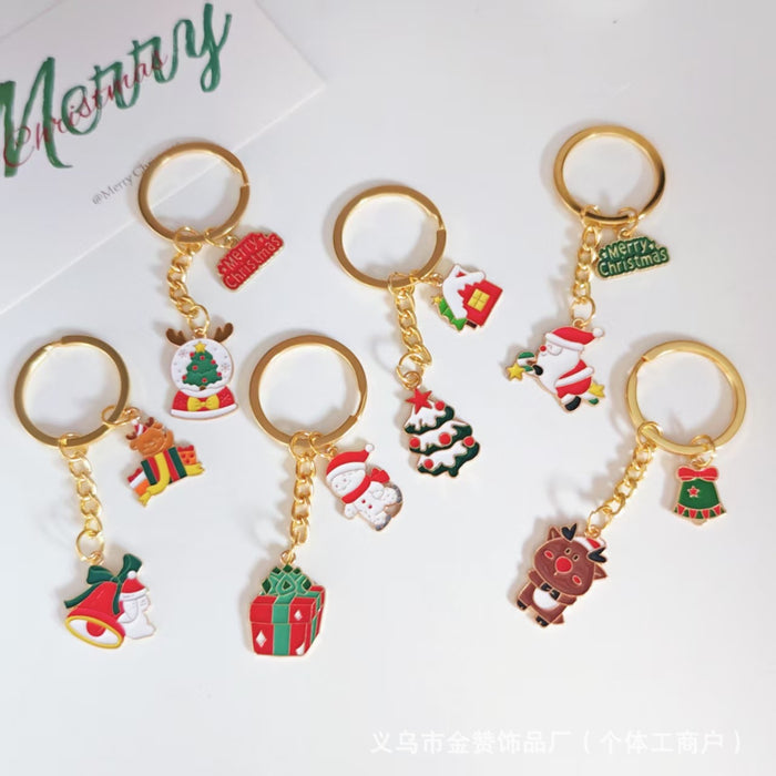 Wholesale Christmas keychain cartoon metal ornaments Christmas tree elk snowman cute creative bag pendant gift