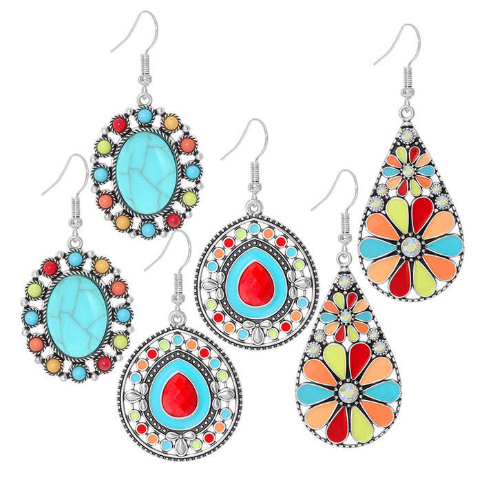 Wholesale Bohemian Geometric Turquoise Earrings Zinc Alloy Fashion Accessory MOQ≥2