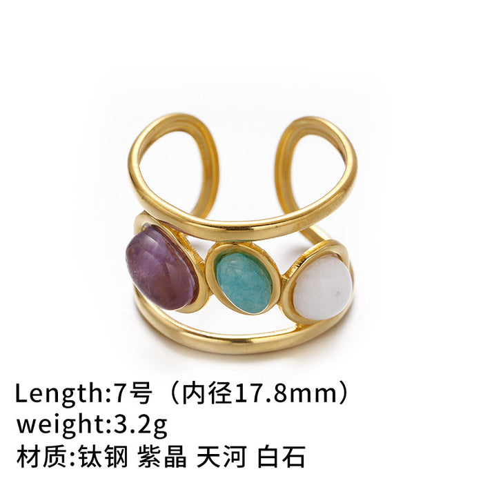 Wholesale Cross-border retro brass gold-plated zircon agate titanium steel ring does not fade exquisite fashion sense high sense autumn and winter women
