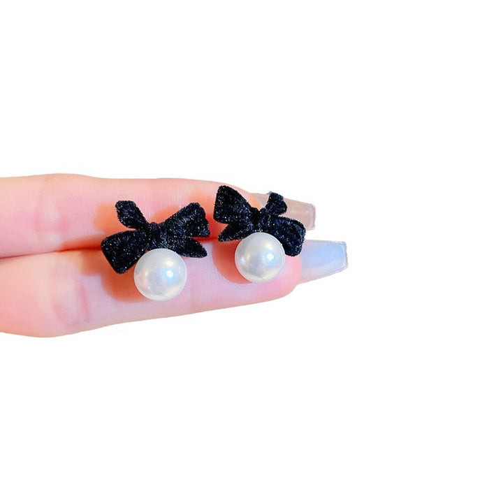 Wholesale  pearl ear clip eardrops  black bow earless earrings