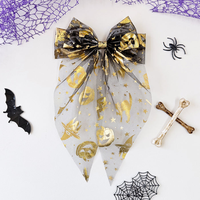 Wholesale  Tulle Bow Hair Clips Black Gold  Web Pumpkin Spring Clip Party Hair Accessory