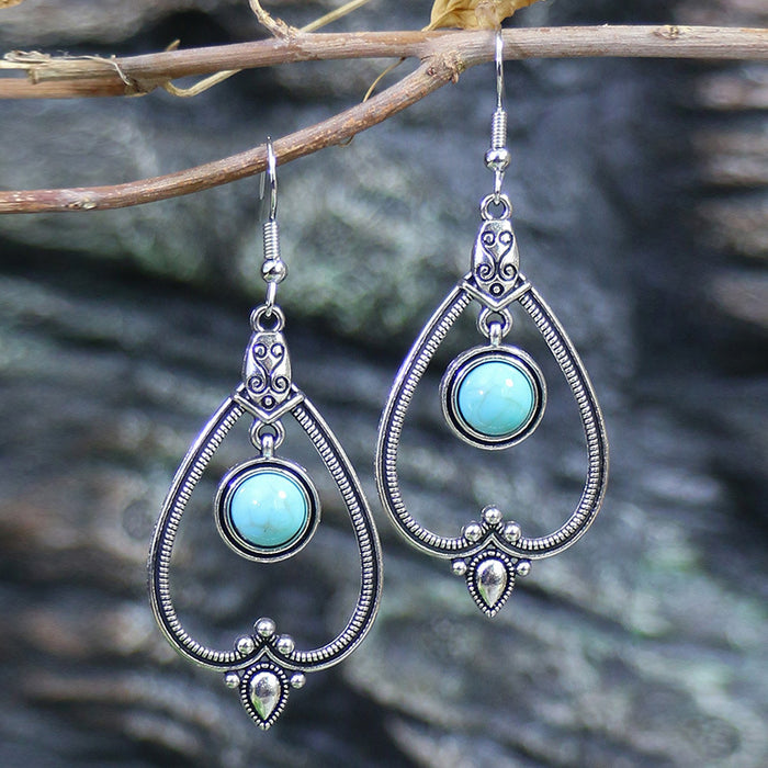 Wholesale Exquisite earrings inlaid with turquoise, women's retro alloy bells, versatile and beautiful earrings