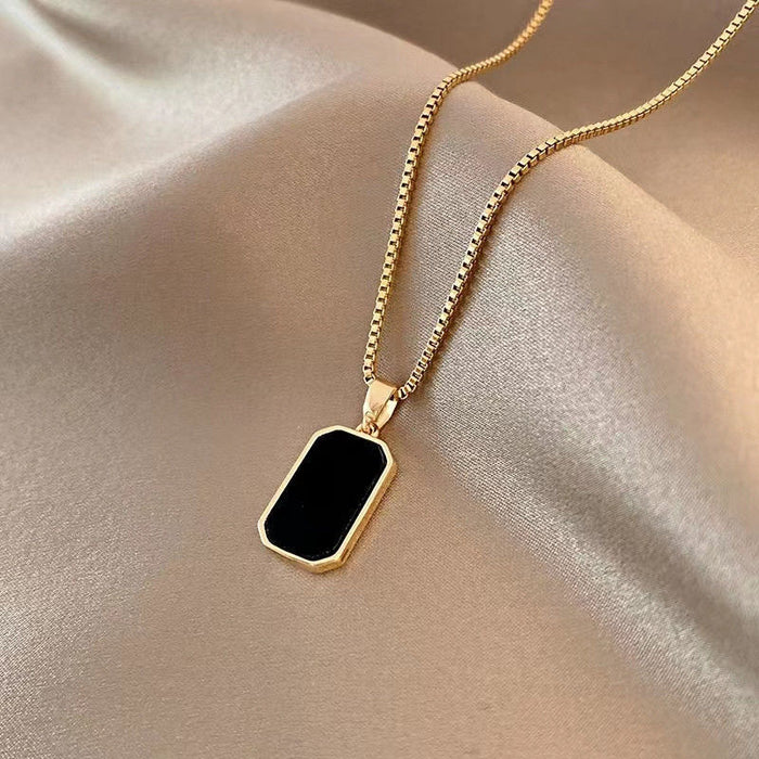 Wholesale black long square brand necklace female clavicle chain necklace black square accessories