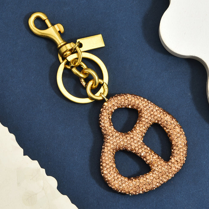 Wholesale Soft Clay Rhinestone Biscuit Shape Keychain Bag Charm Chic Gilt Gold Pendant Everyday Gift Accessory