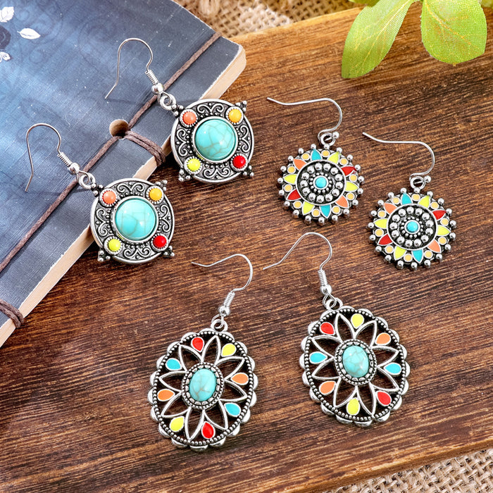 Wholesale 2pcs Vintage Ethnic Style Turquoise Earrings Bohemian Jewelry