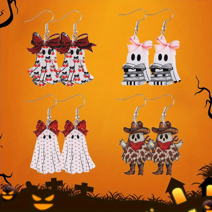Wholesale  Gothic Ghost Earring Set Acrylic Retro Leopard Cherry Print Fashion Jewelry Accessory For Party Gift Boutique Resale