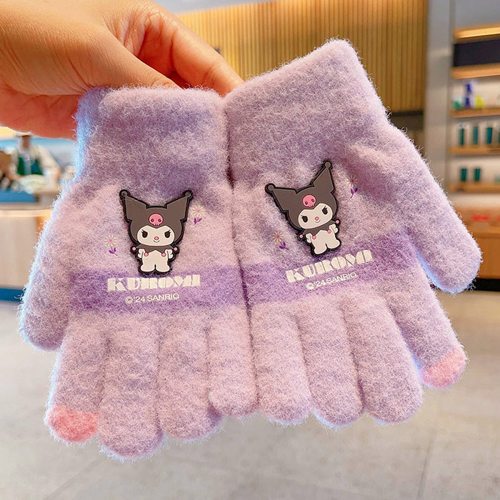 Wholesale Warm Gloves Cute Cartoon  fleece-lined Warm Five Finger Set