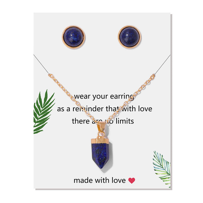 Wholesale Stone bead stud earrings and 18k gold necklace set 2 pieces available in multiple colors
