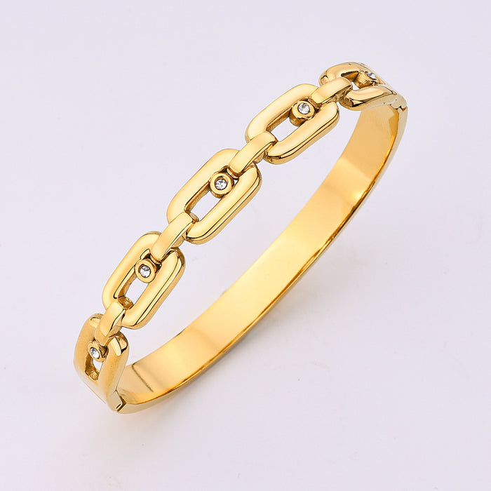 Wholesale Vintage buckle polished women's bracelet style, simple diamond inlaid titanium steel bracelet