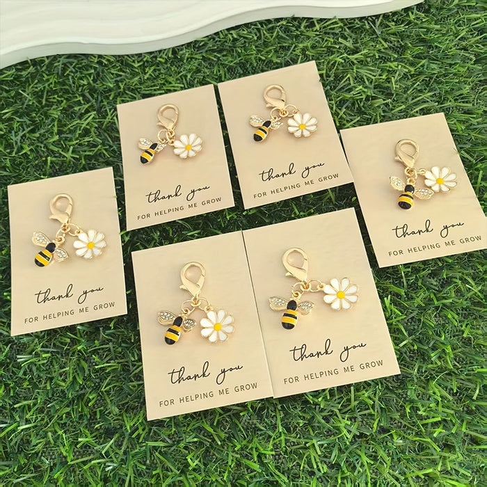 Wholesale Cute keychain with diamonds, thank you card decoration, metal pendant buckle in English