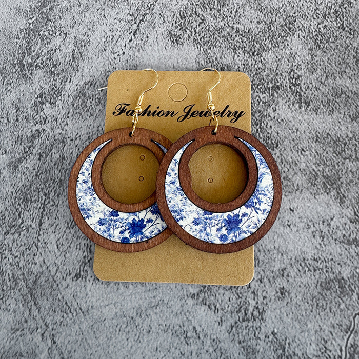 Wholesale Flower Wooden Earrings Sunflower Double Ring Inlaid Earrings Mother Gift