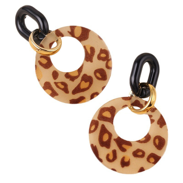 Wholesale Retro hollow colored circular acrylic earrings with personalized leopard print earrings and ear accessories