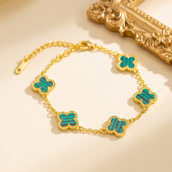 Wholesale Four-Leaf Clover Titanium Steel Bracelet with Diamond Accents Fashion Jewelry Accessory MOQ≥2