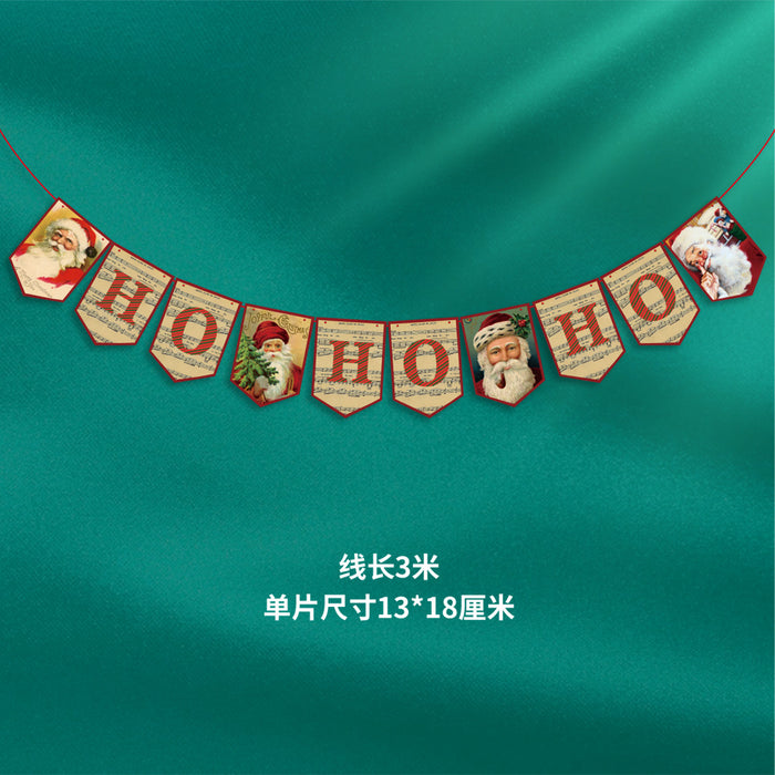Wholesale Christmas Decorations Christmas Pull Flag Hanging Flag Holiday Banner Party Decoration Paper Cartoon Christmas Pull Flower String Flag