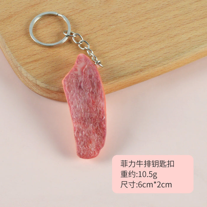 Wholesale PVC Simulated Tomahawk Steak Keychain Realistic Faux Meat Bag Charm Decorative Accessory MOQ≥5