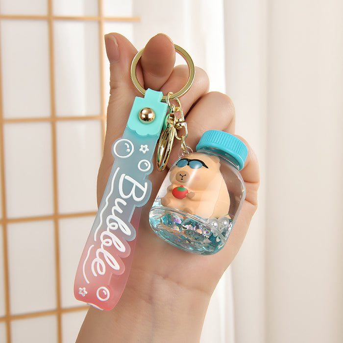 Wholesale Creative Sand Flow Bottle Oil Keychain