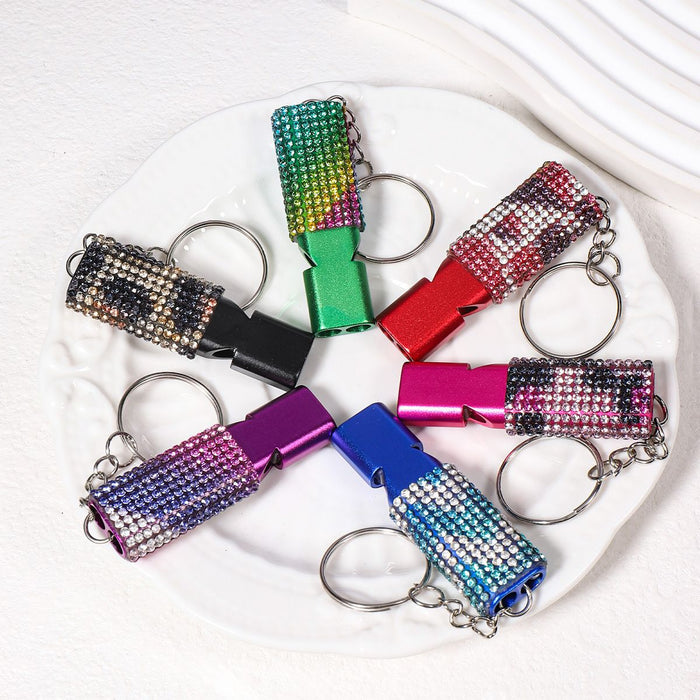 Wholesale Stylish Red Metal Survival Whistle With Rhinestone Design Car Key Accessory For Everyday Carry